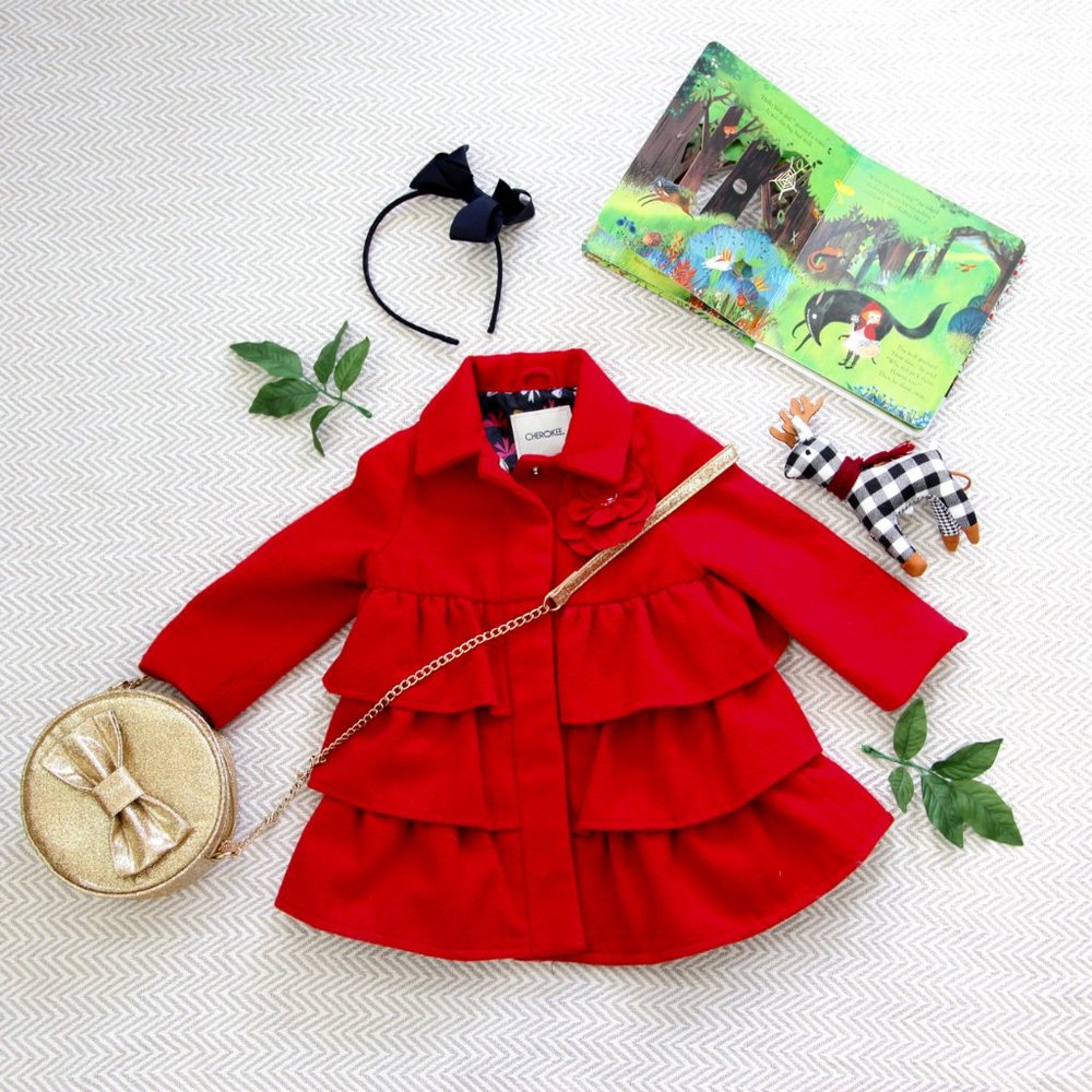 Girls Red Ruffled Pea Coat